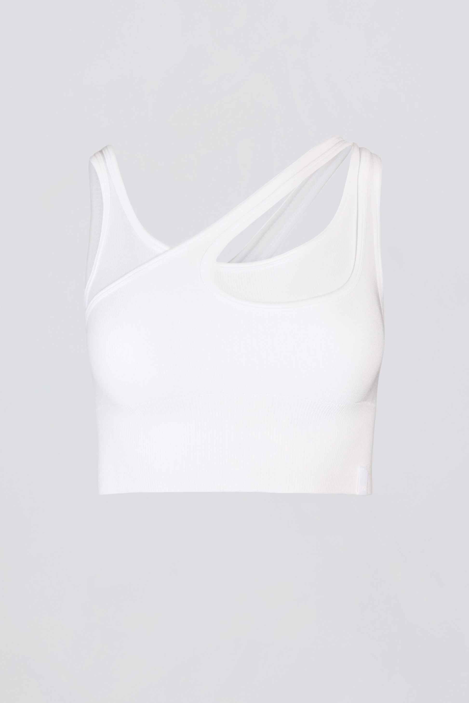 Seamless Soft Rib Asymmetric Sports Bra in White