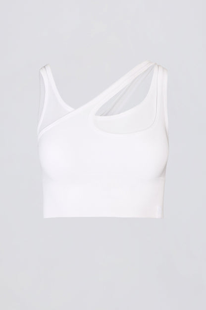 Seamless Soft Rib Asymmetric Sports Bra in White