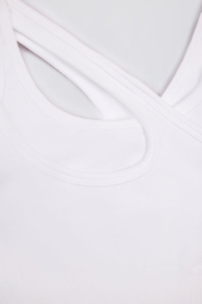 Seamless Soft Rib Asymmetric Sports Bra in White