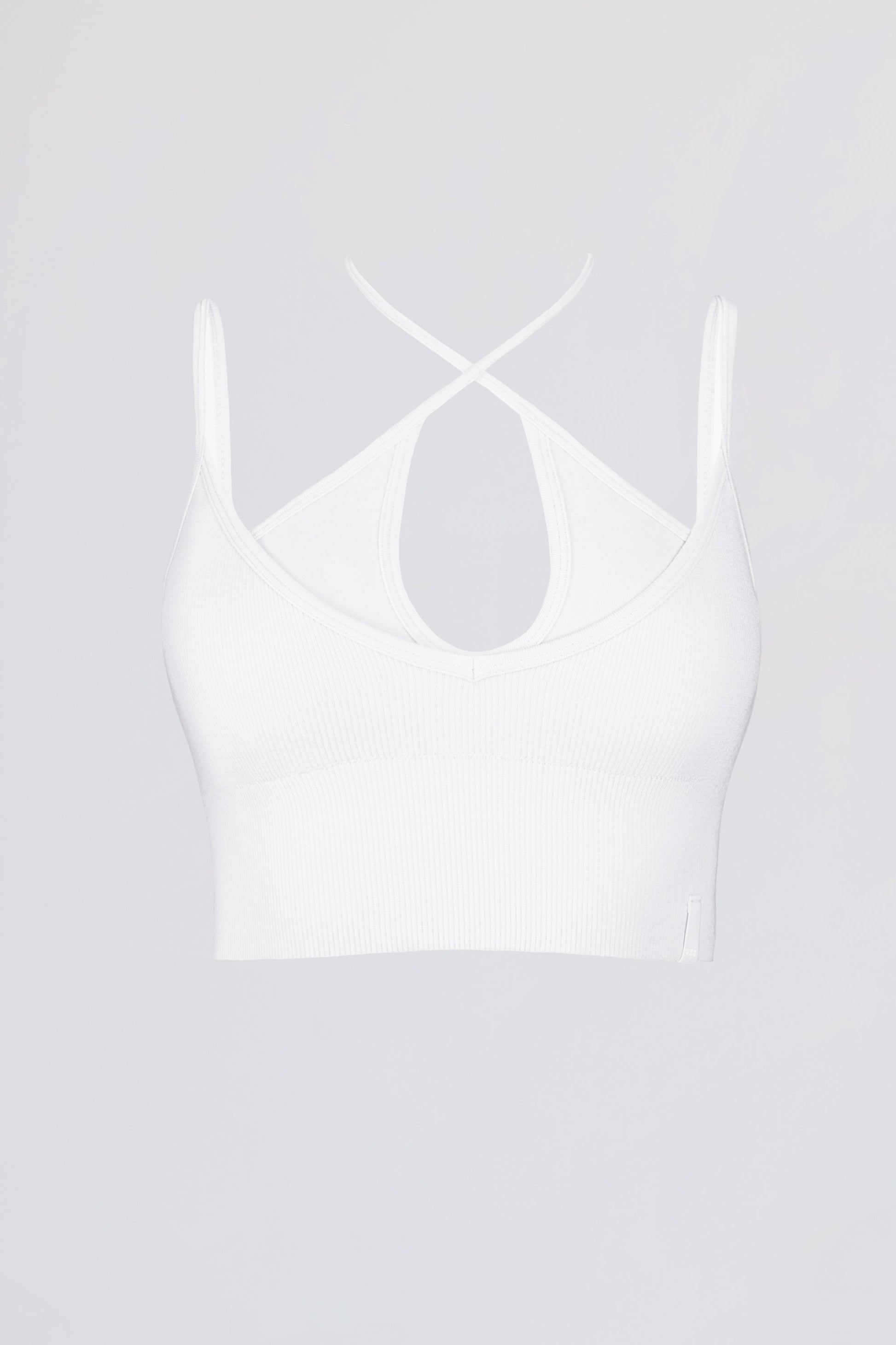 Seamless Soft Rib Crossover Sports Bra in White