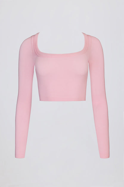 Seamless Soft Rib Cut-Out Crop Top in Powder Pink