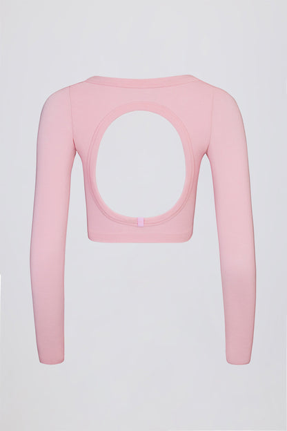 Seamless Soft Rib Cut-Out Crop Top in Powder Pink