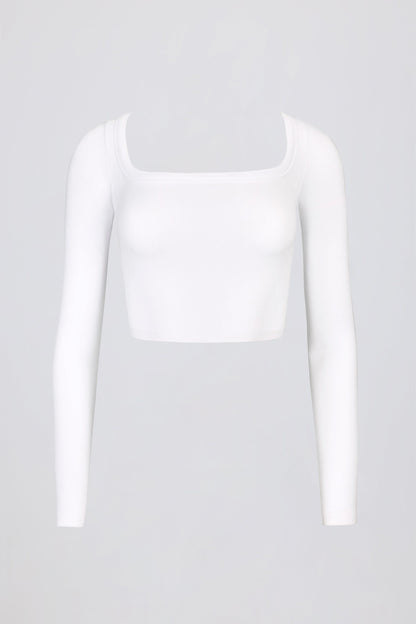 Seamless Soft Rib Cut-Out Crop Top in White