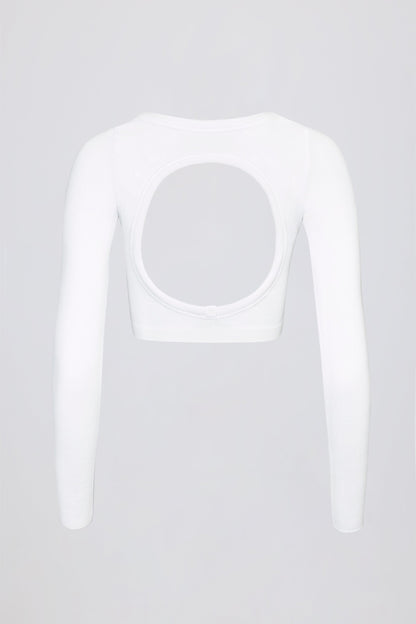 Seamless Soft Rib Cut-Out Crop Top in White