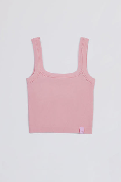 Seamless Soft Rib Square-Neck Tank Top in Powder Pink