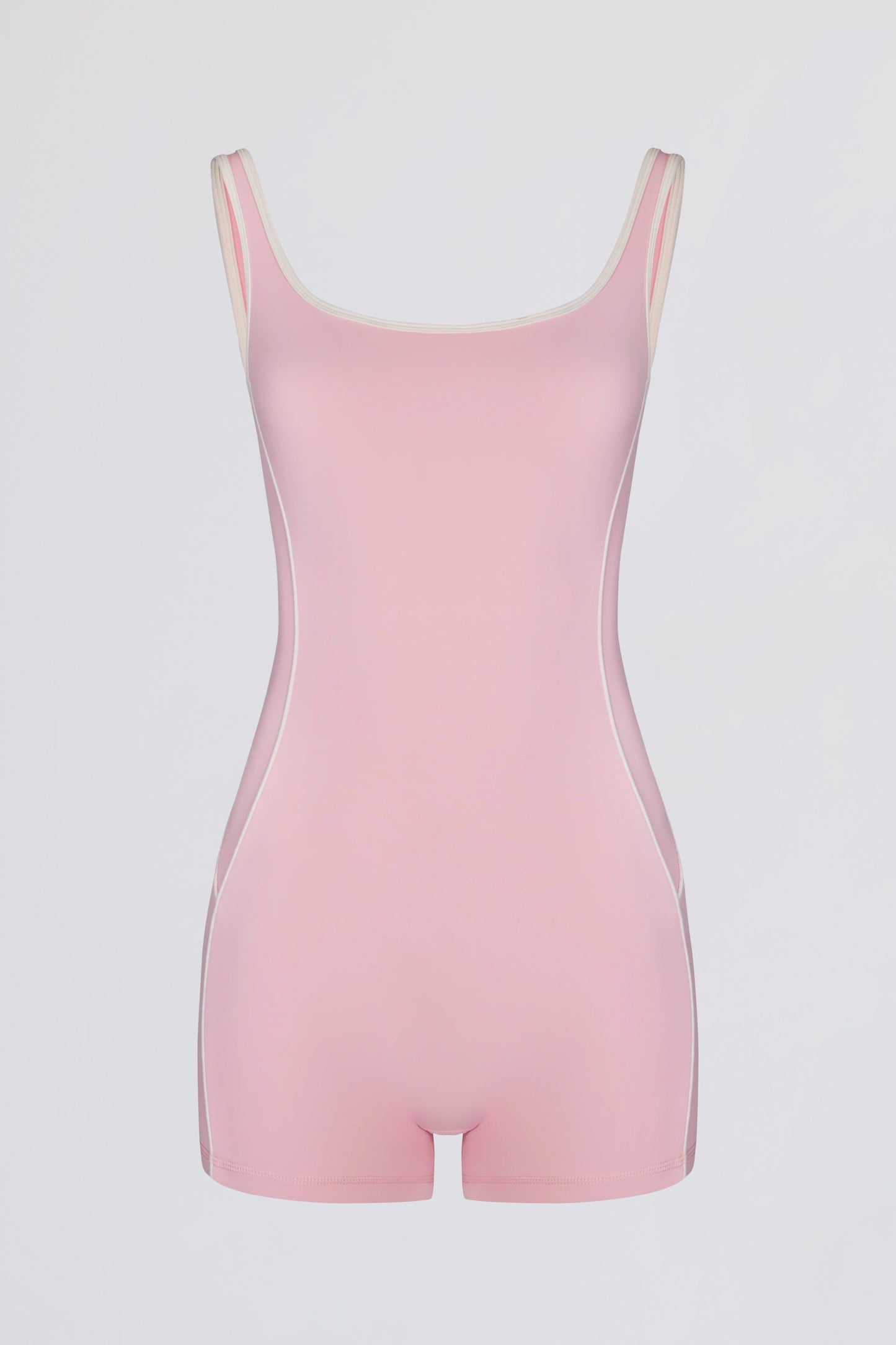 Soft Active Backless Contrast Unitard in Powder Pink