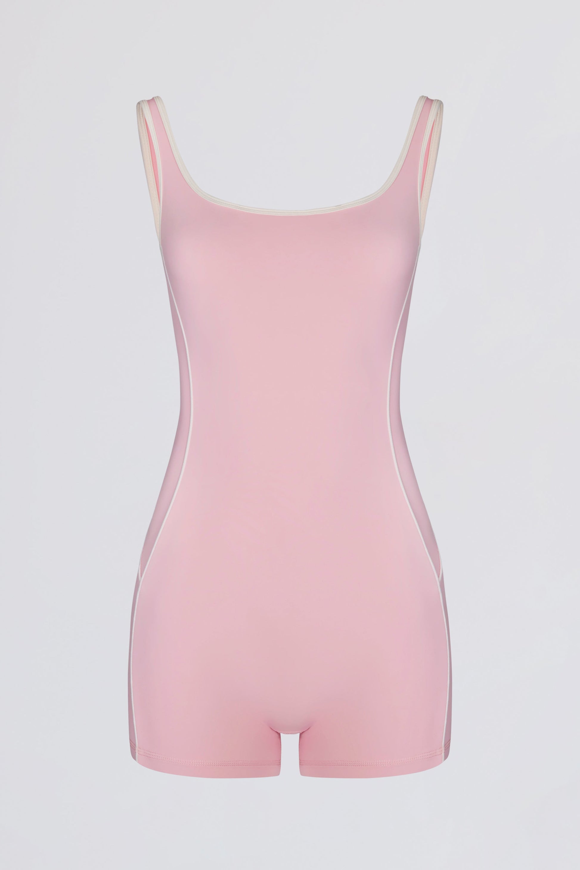 Soft Active Backless Contrast Unitard in Powder Pink