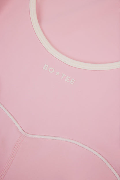 Soft Active Backless Contrast Unitard in Powder Pink