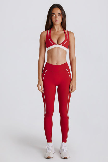 Soft Active Contrast Leggings in Dark Red