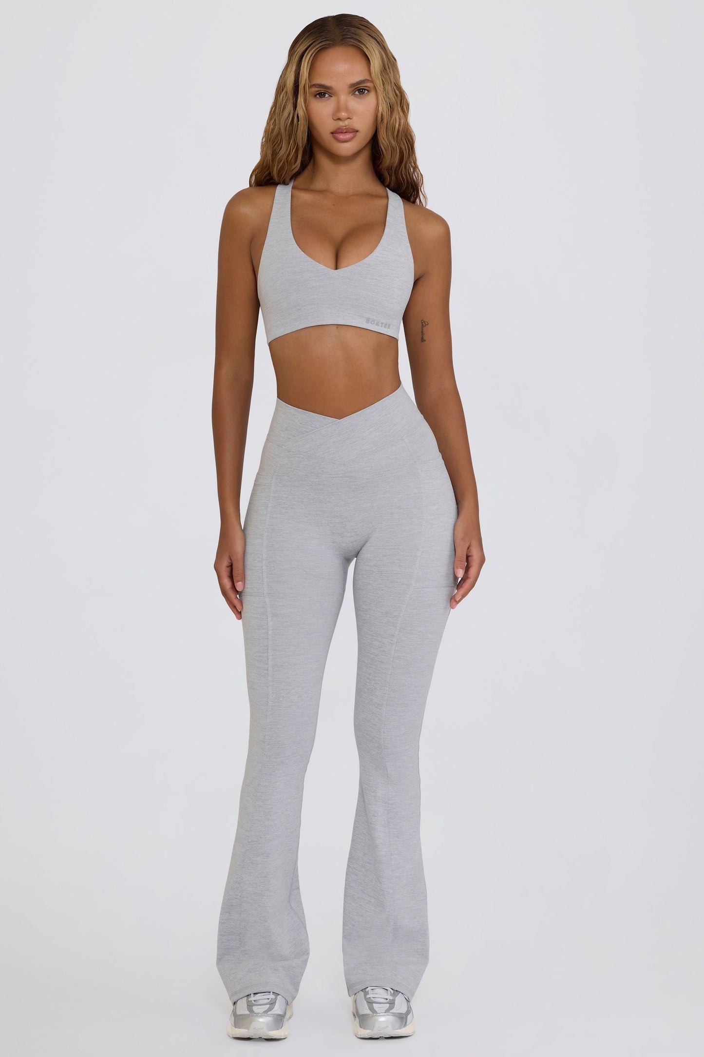 Soft Active Crossover Flared Trousers in Grey Marl