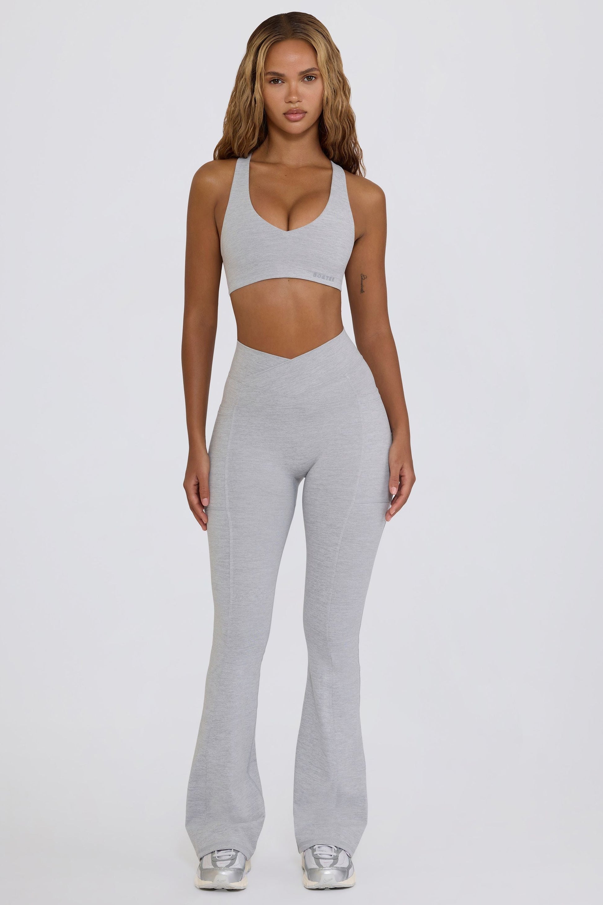 Soft Active Crossover Flared Trousers in Grey Marl