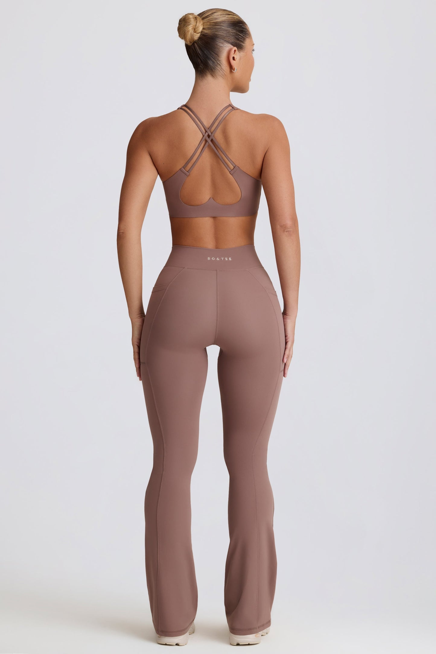 Soft Active Crossover Flared Trousers in Mocha
