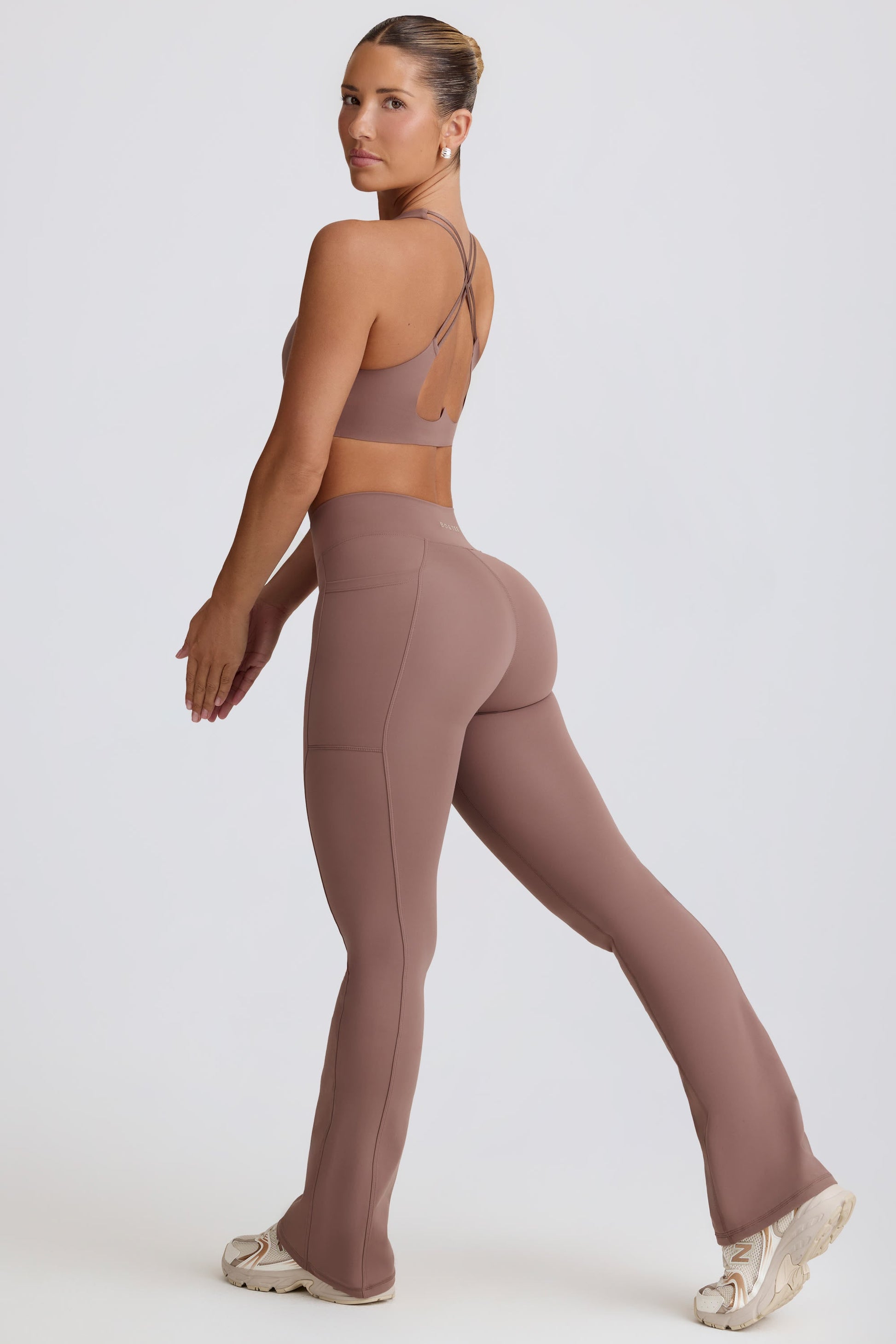Soft Active Crossover Flared Trousers in Mocha