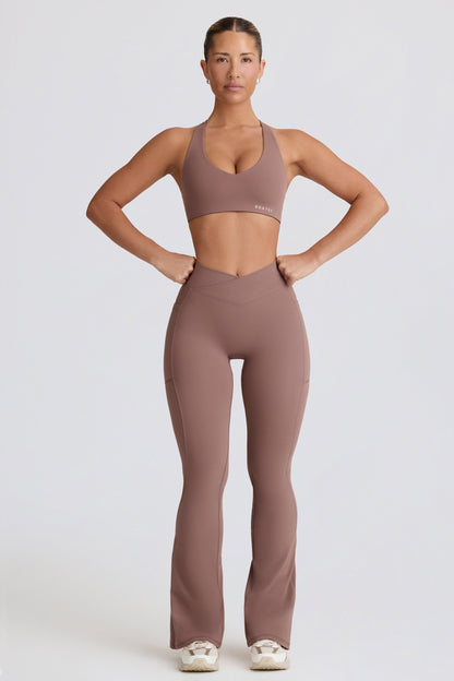 Soft Active Crossover Flared Trousers in Mocha