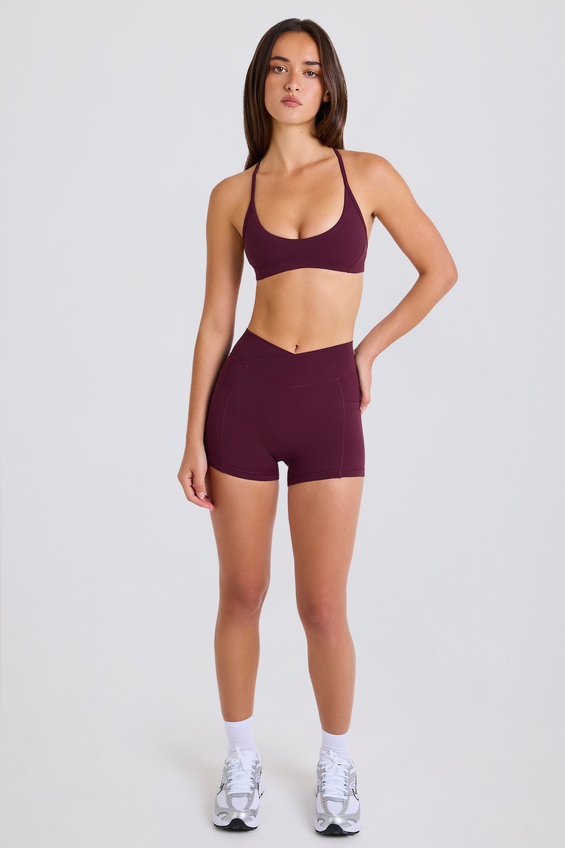 Soft Active Crossover Pocket Shorts in Burgundy