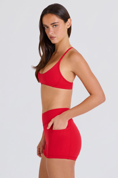 Soft Active Crossover Pocket Shorts in Strawberry Red