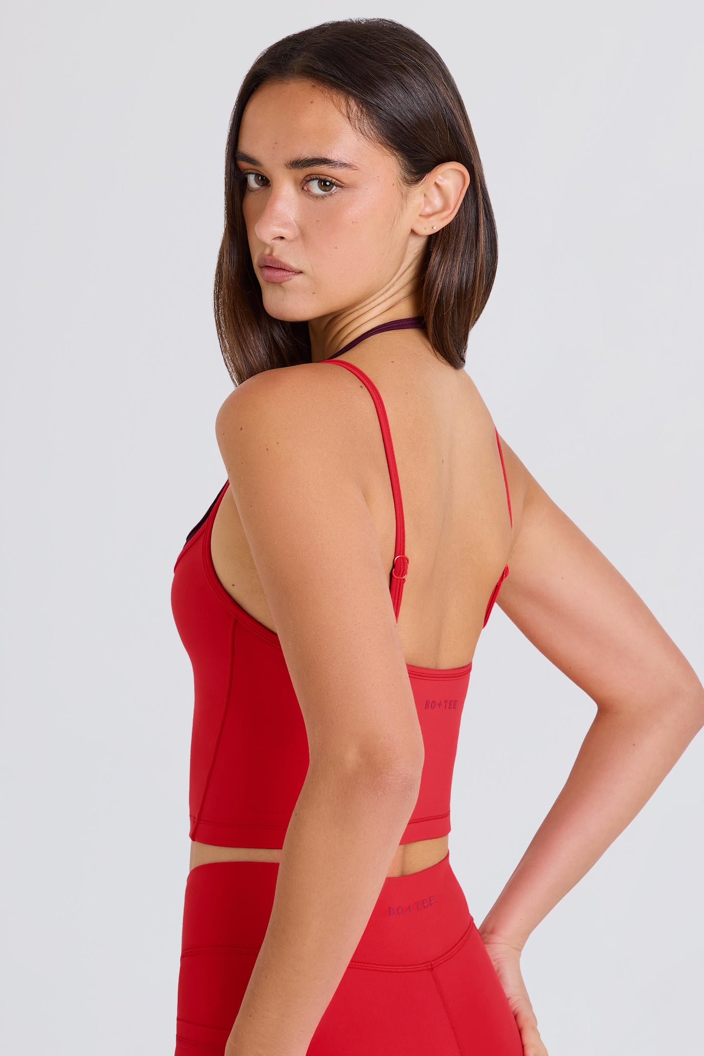 Soft Active Layered Cropped Tank Top in Strawberry Red