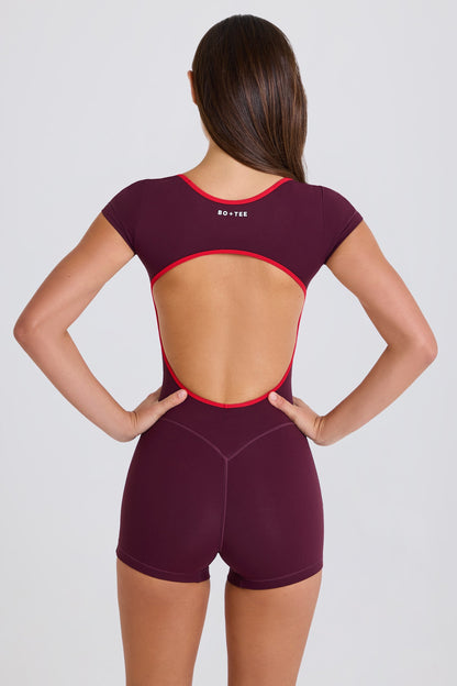 Soft Active Open-Back Unitard in Burgundy