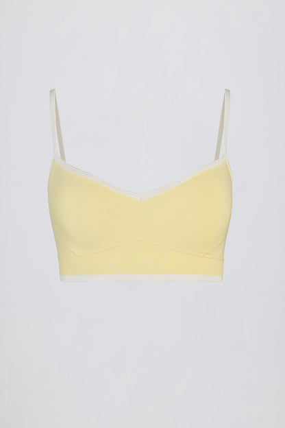 Soft Active Sweetheart-Neck Contrast Sports Bra in Soft Yellow