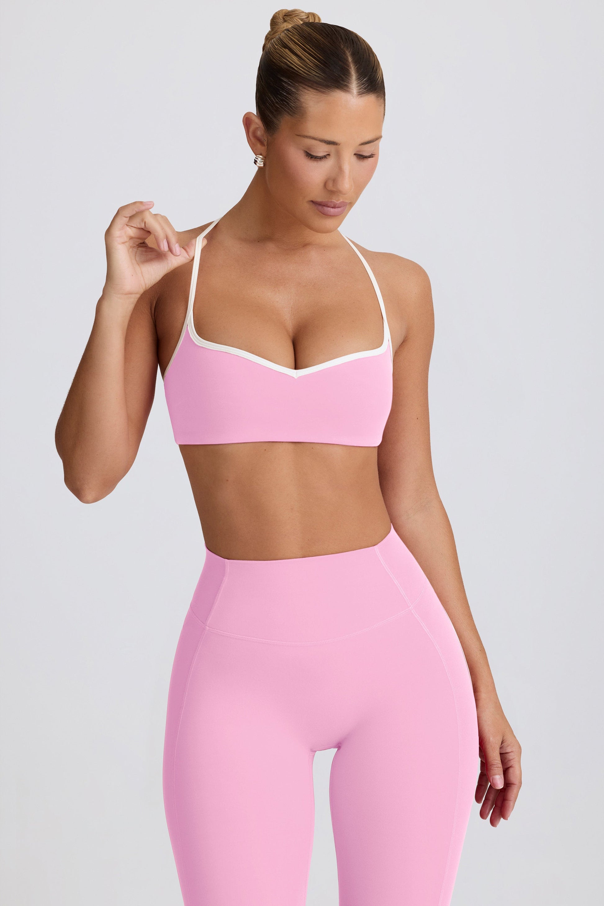 Soft Active Sweetheart-Neck Sports Bra in Baby Pink