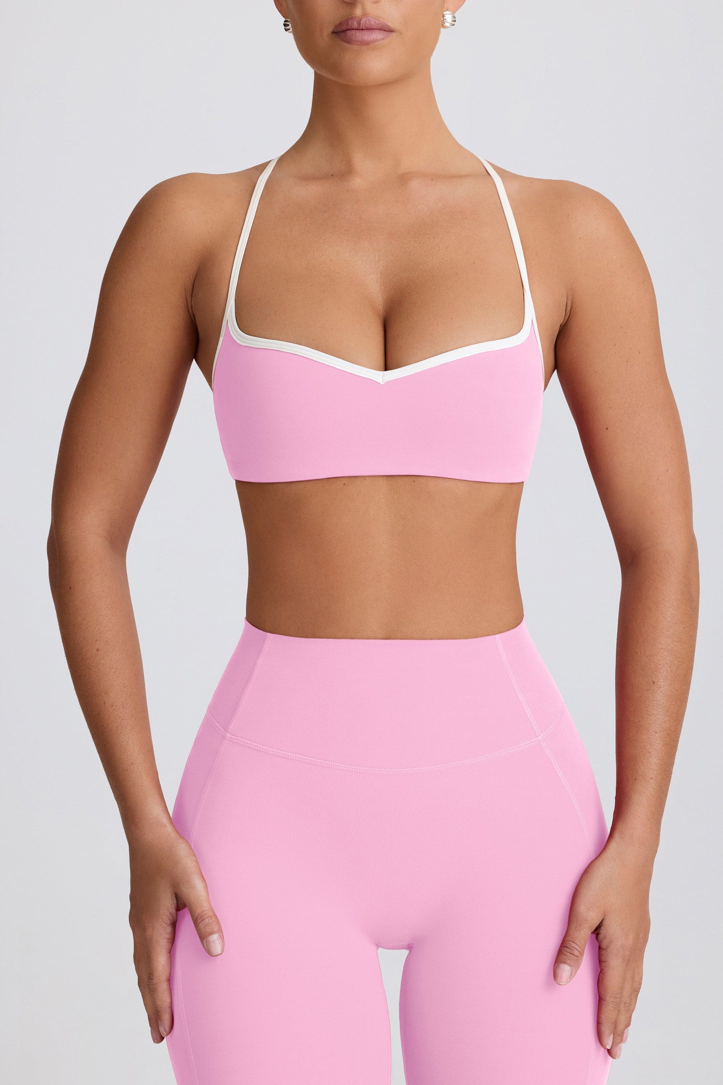 Soft Active Sweetheart-Neck Sports Bra in Baby Pink
