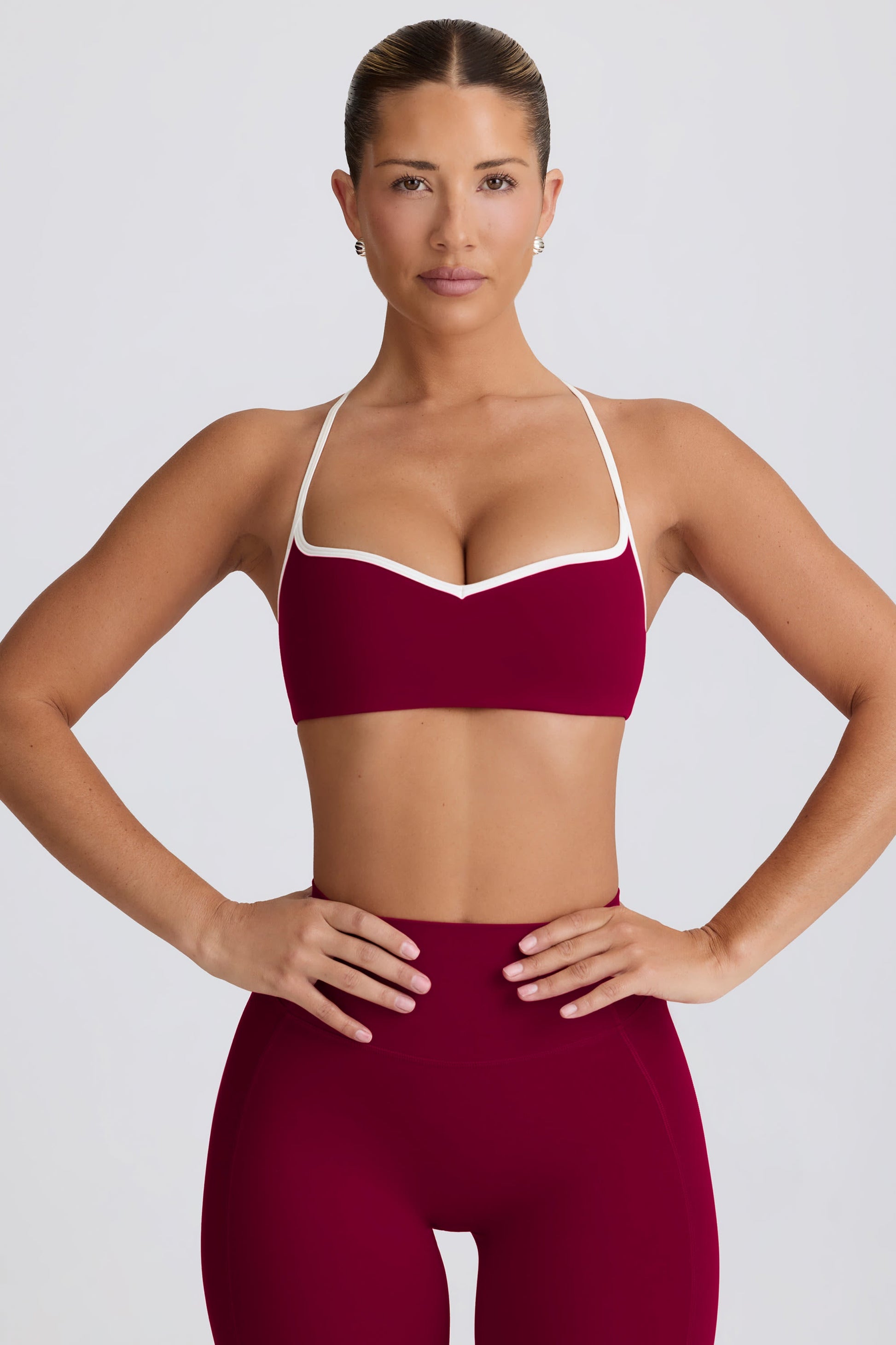 Soft Active Sweetheart-Neck Sports Bra in Burgundy