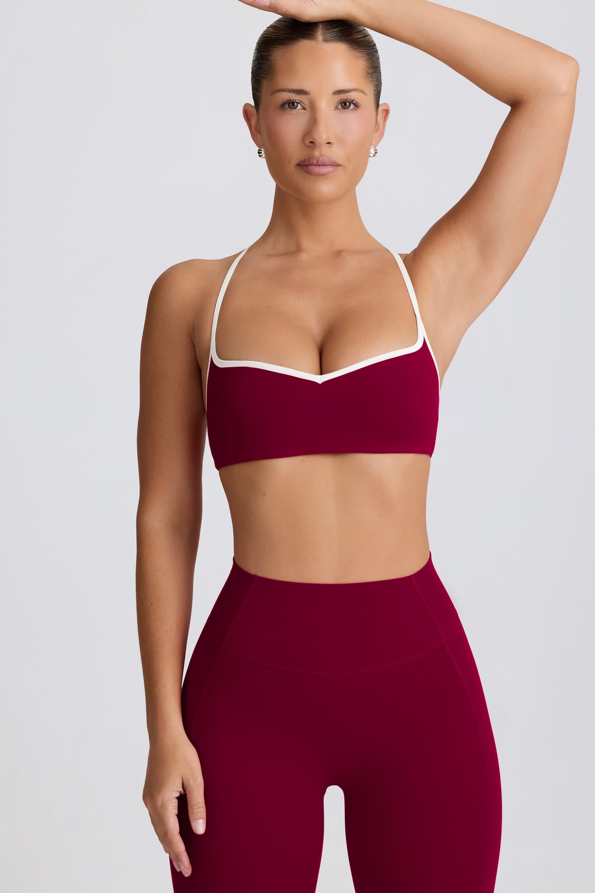 Soft Active Sweetheart-Neck Sports Bra in Burgundy