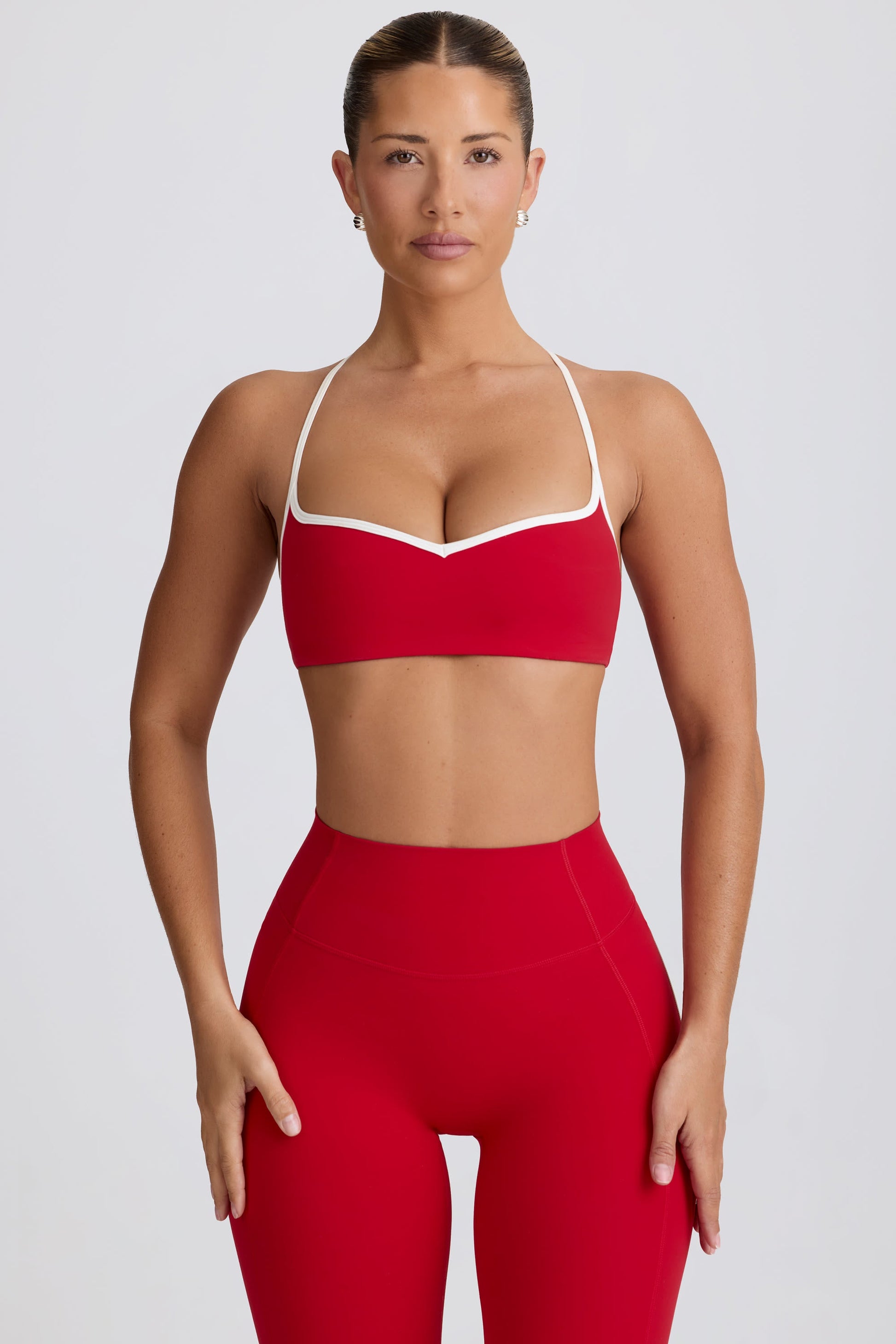 Soft Active Sweetheart-Neck Sports Bra in Hot Red
