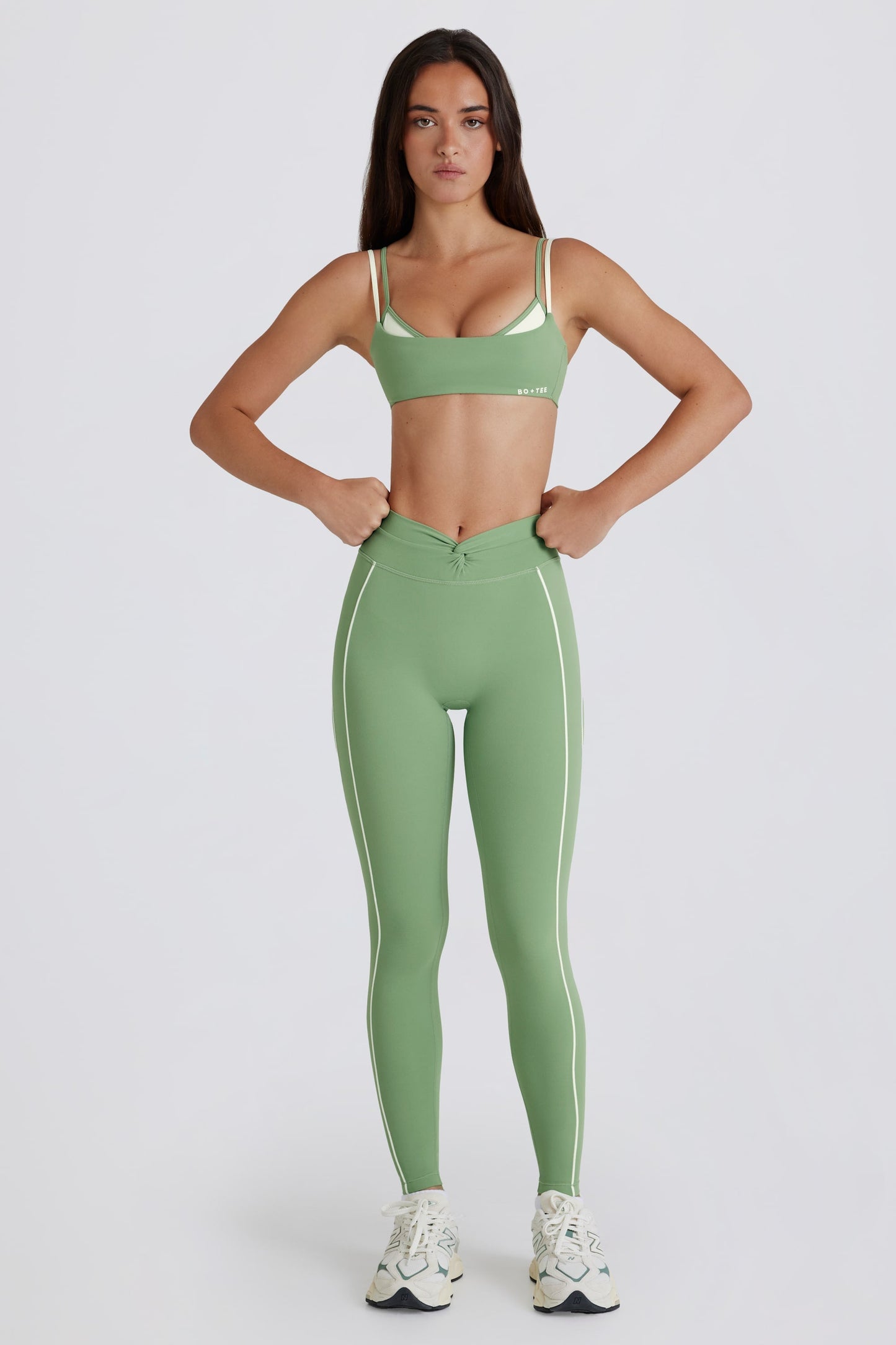 Soft Active Twist-Front Leggings in Green