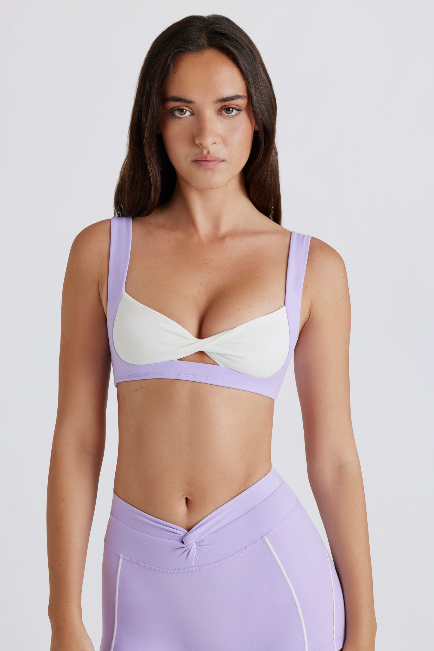 Soft Active Twist-Front Sports Bra in Lilac