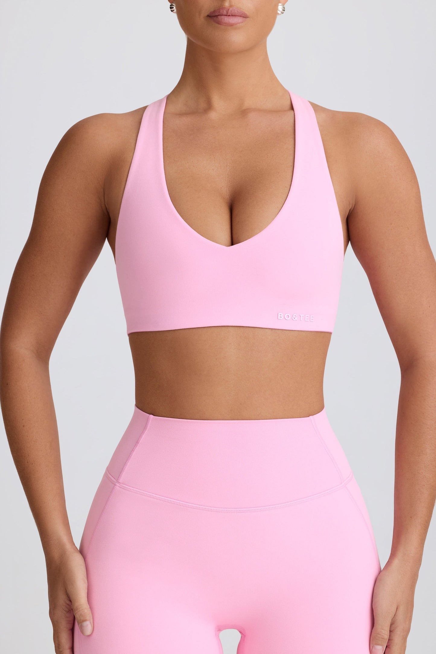 Soft Active V-Neck Sports Bra in Baby Pink