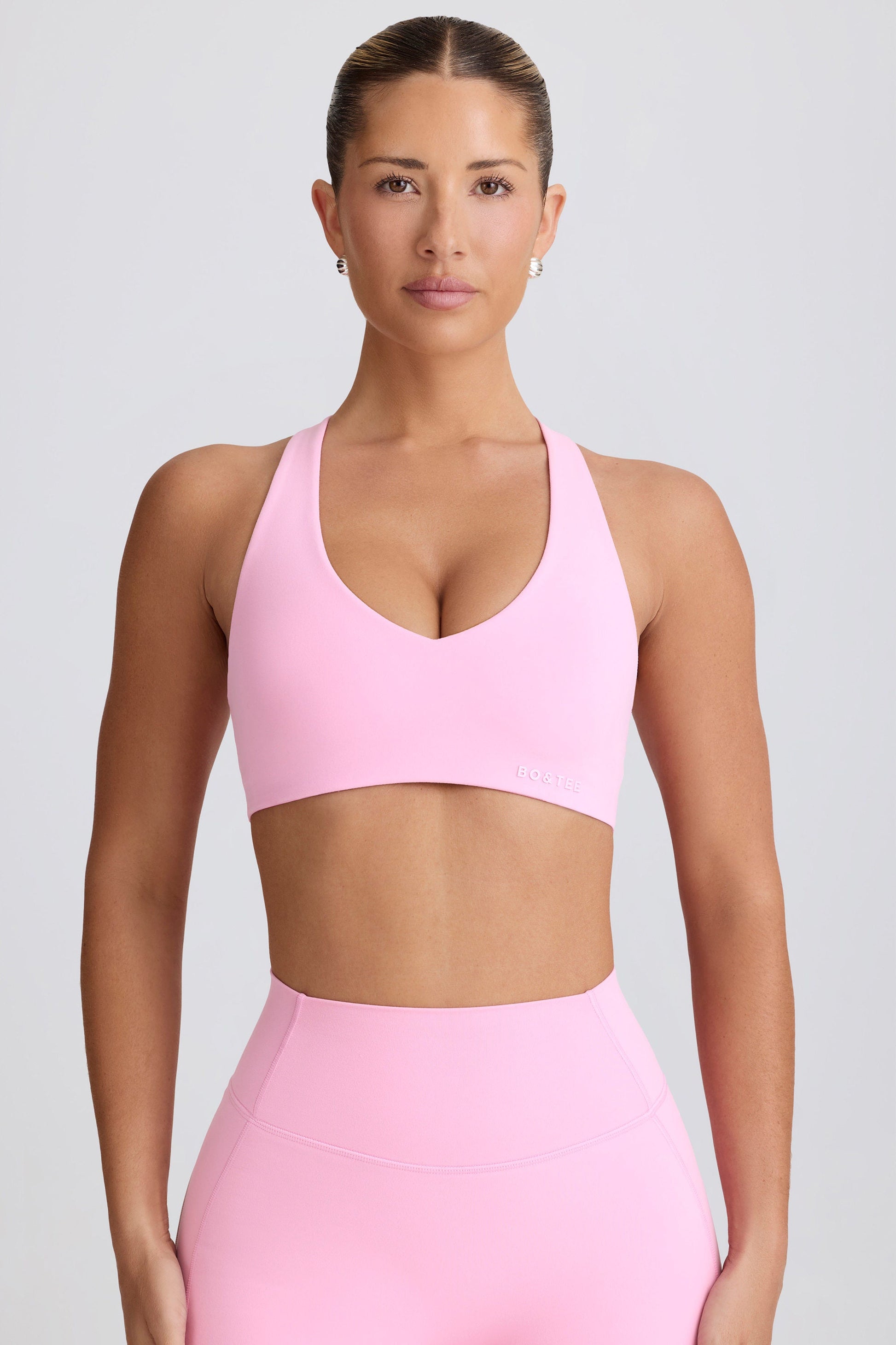 Soft Active V-Neck Sports Bra in Baby Pink