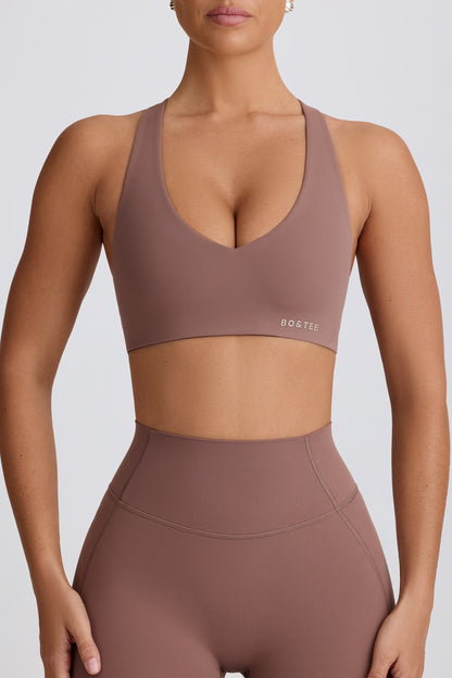 Soft Active V-Neck Sports Bra in Mocha