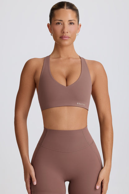 Soft Active V-Neck Sports Bra in Mocha