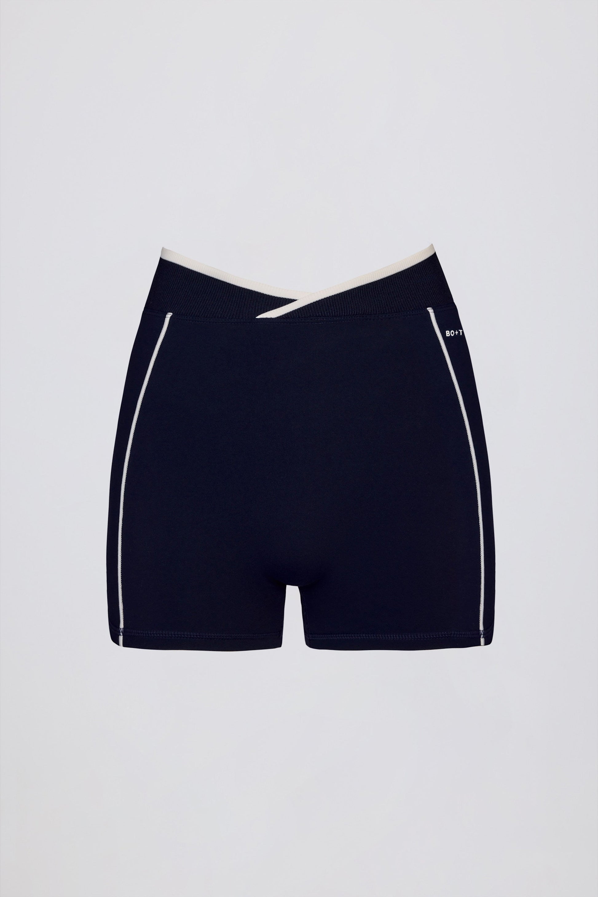 Soft Active Wrapover Contrast Mini Shorts in Classic Navy