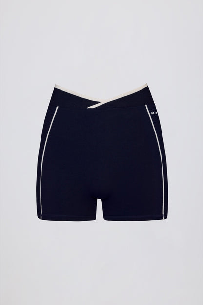Soft Active Wrapover Contrast Mini Shorts in Classic Navy