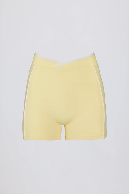 Soft Active Wrapover Contrast Mini Shorts in Soft Yellow