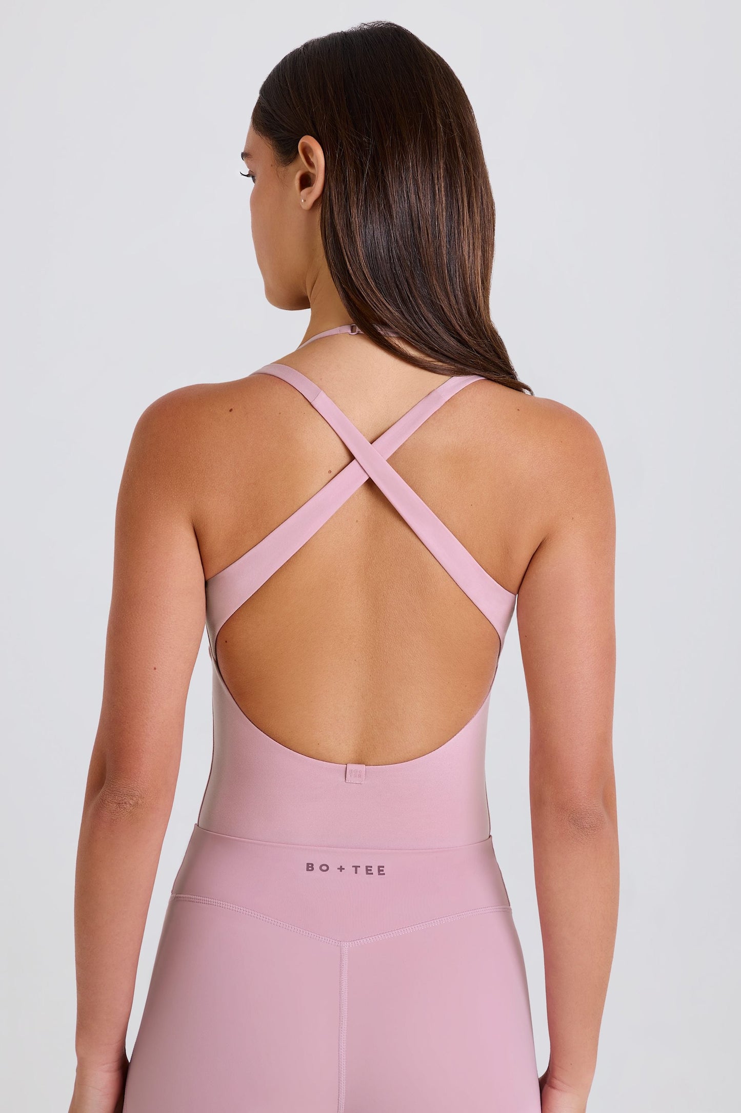 Soft Jersey  Layered Cross-Back Bodysuit in Mauve