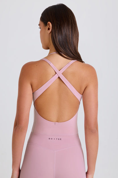 Soft Jersey  Layered Cross-Back Bodysuit in Mauve