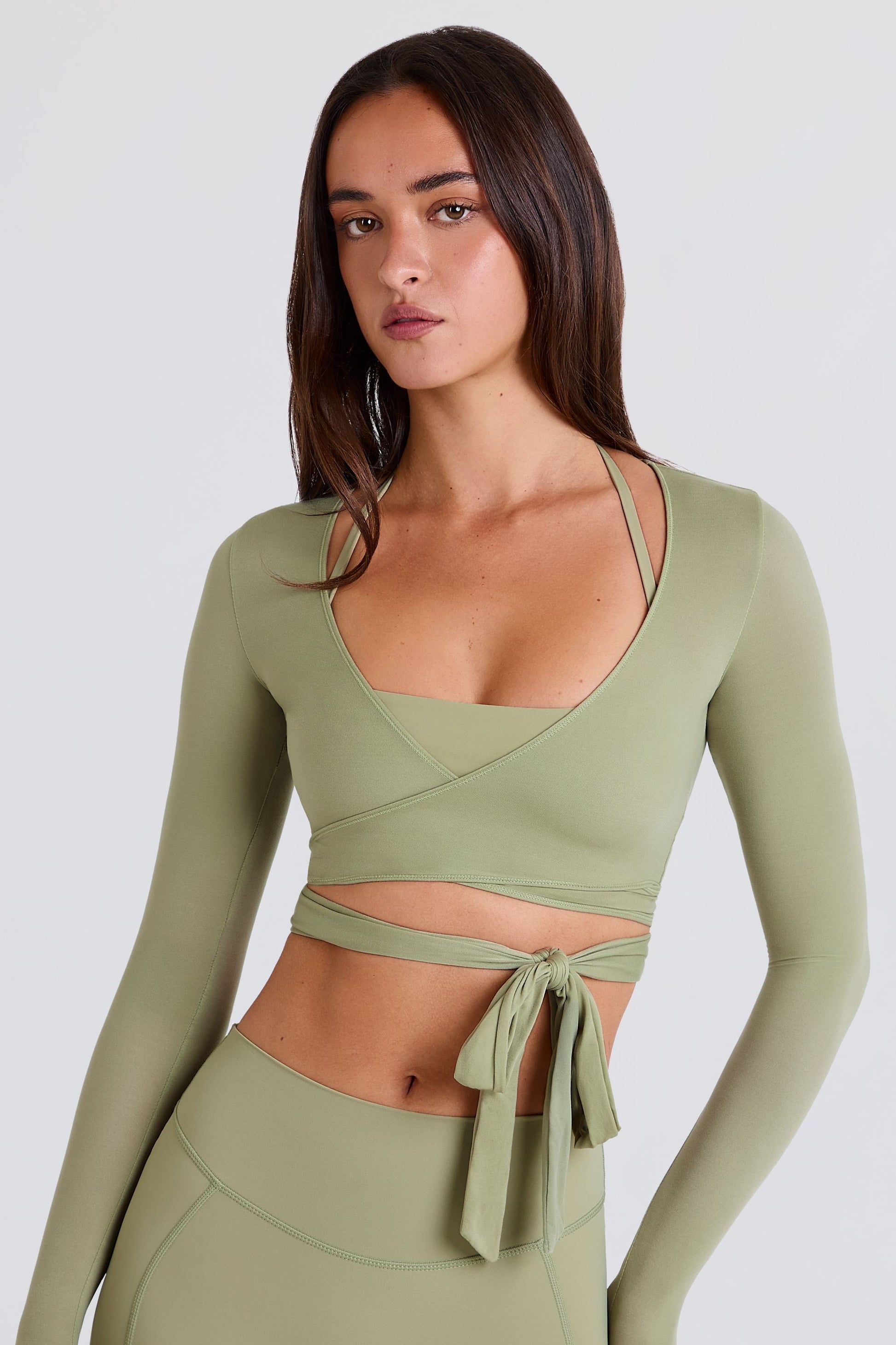 Soft Jersey Wrap Crop Top in Matcha