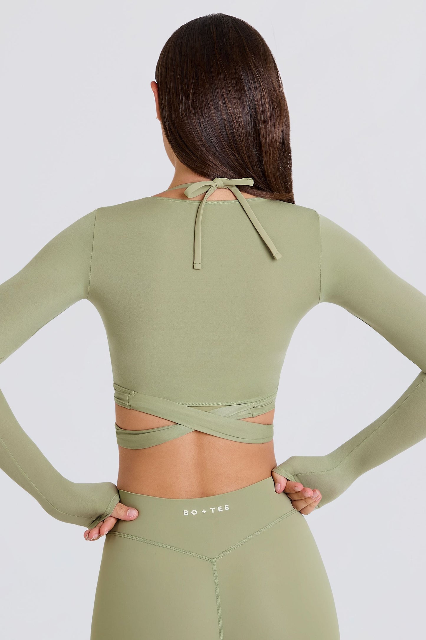 Soft Jersey Wrap Crop Top in Matcha