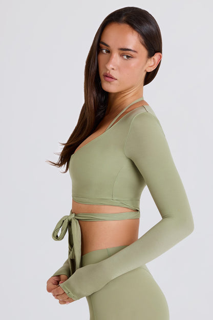 Soft Jersey Wrap Crop Top in Matcha