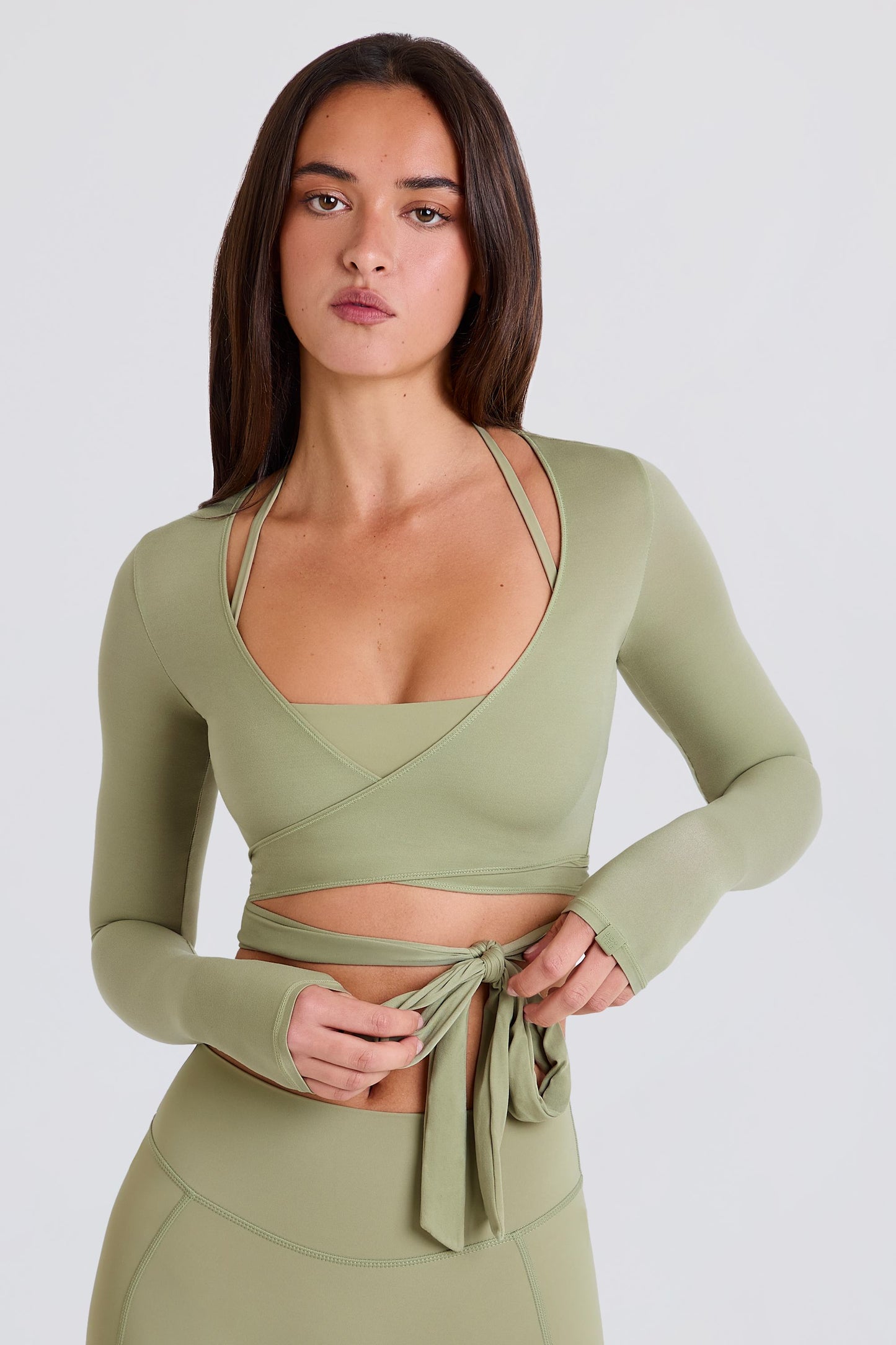 Soft Jersey Wrap Crop Top in Matcha