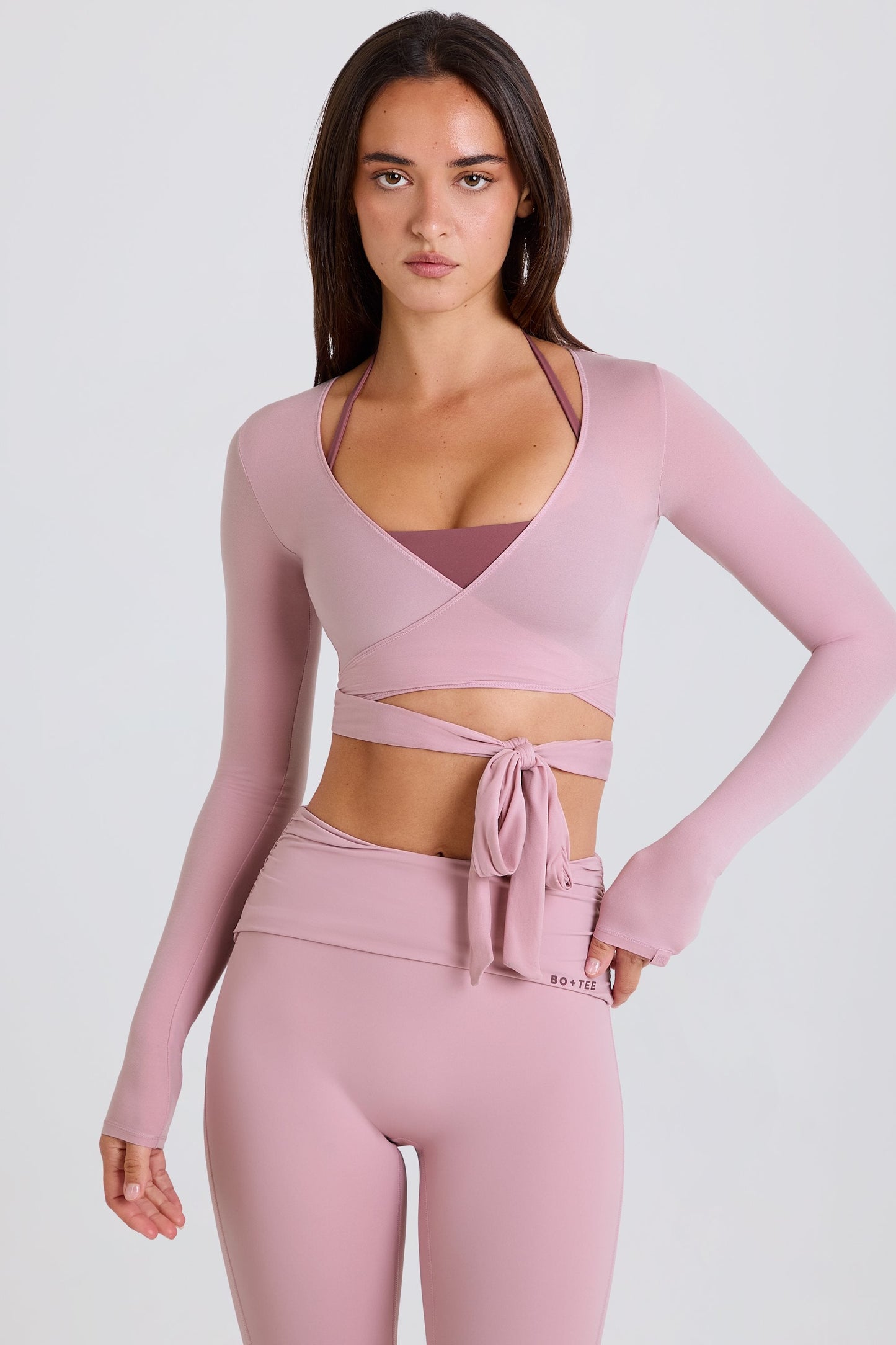 Soft Jersey Wrap Crop Top in Mauve