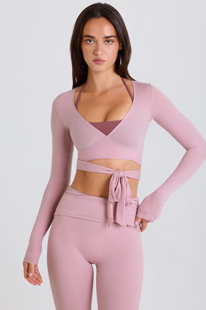 Soft Jersey Wrap Crop Top in Mauve