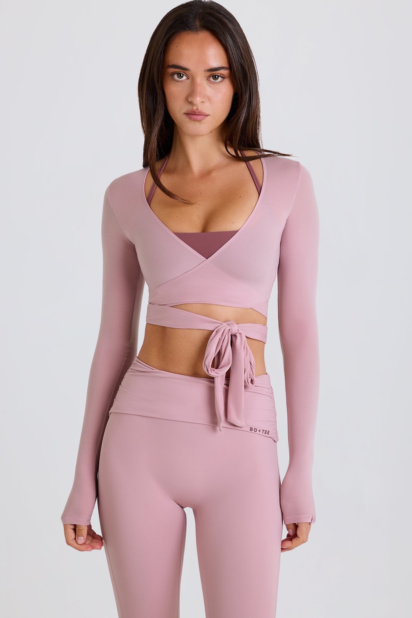 Soft Jersey Wrap Crop Top in Mauve