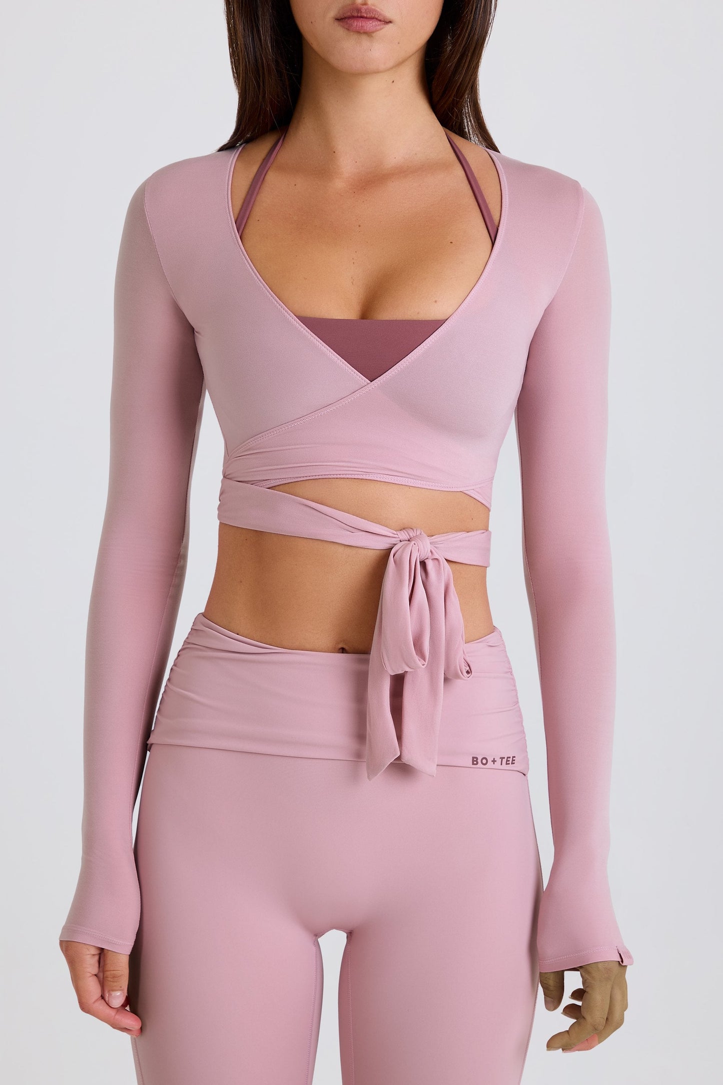 Soft Jersey Wrap Crop Top in Mauve
