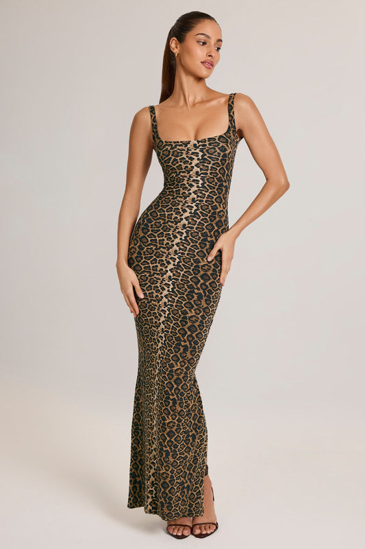 Modal Scoop-Neck Maxi Dress in Leopard Print