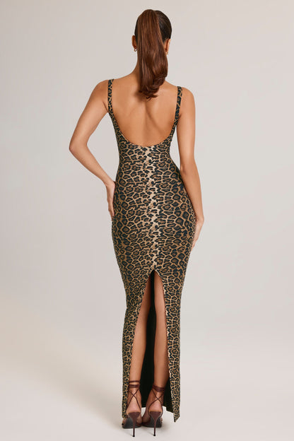 Modal Scoop-Neck Maxi Dress in Leopard Print
