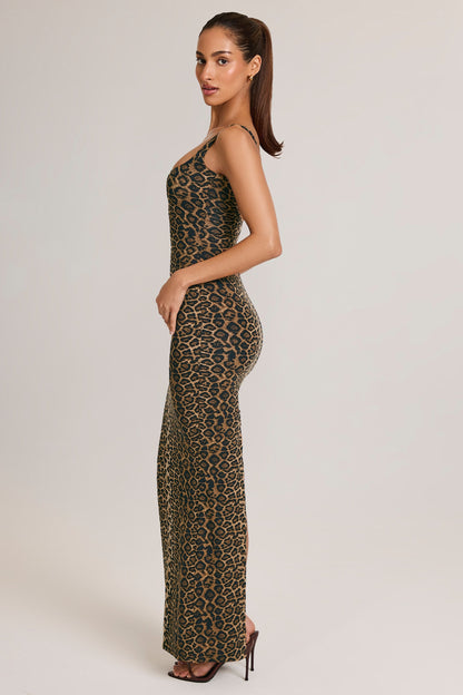 Modal Scoop-Neck Maxi Dress in Leopard Print